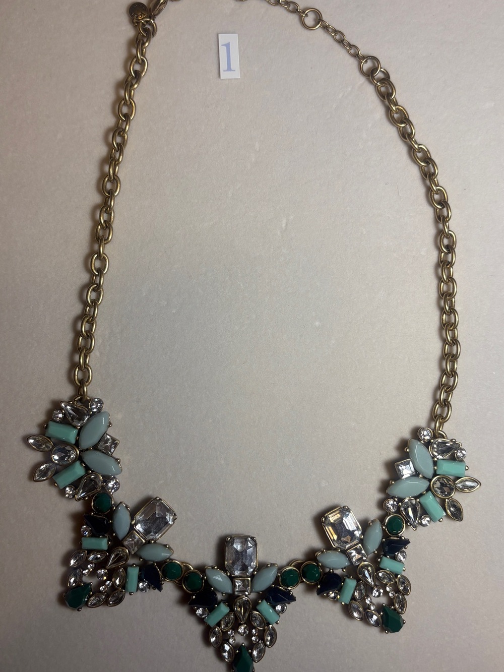 J. Crew Gold-Tone Mint & Emerald Crystal Bib Necklace